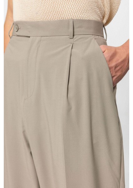 Açık Haki Baggy Yüksek Bel Erkek Kumaş Pantolon fırsatları