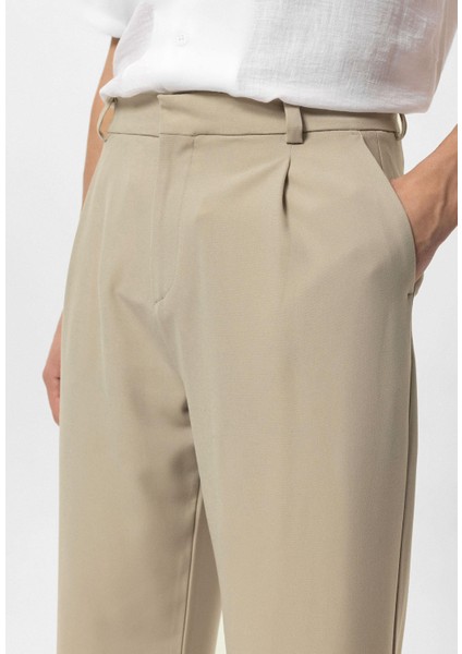Bej Yüksek Bel Baggy Erkek Pantolon