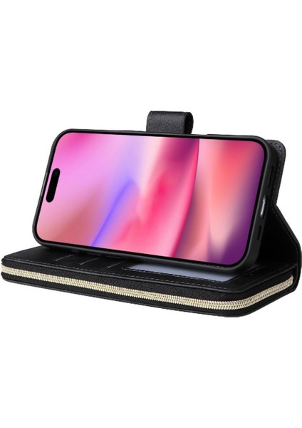 IPhone 16 Için Kılıf Kart Tutucu Flip Kapak ile El Kayışı Fermuarlı Cebi 9 (Yurt Dışından) modelleri