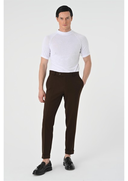 Antioch Koyu Kahve Regular Fit Duble Paça Erkek Pantolon