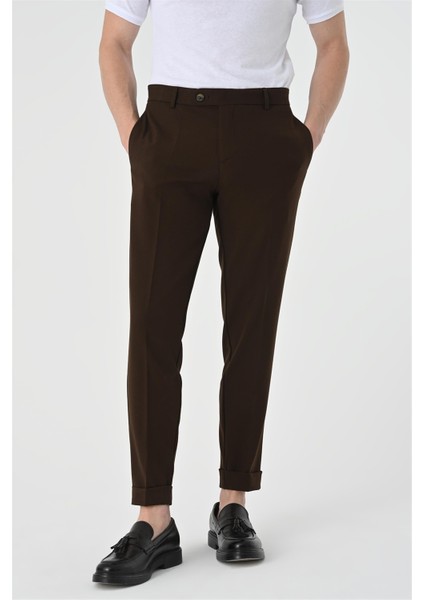 Antioch Koyu Kahve Regular Fit Duble Paça Erkek Pantolon