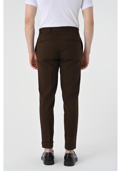 Antioch Koyu Kahve Regular Fit Duble Paça Erkek Pantolon