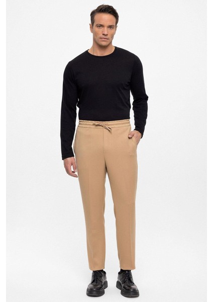 Koyu Bej Elastik Yüksek Bel Erkek Pantolon
