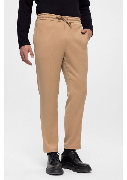 Koyu Bej Elastik Yüksek Bel Erkek Pantolon modelleri