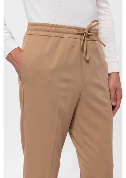 Koyu Bej Elastik Yüksek Bel Erkek Pantolon fırsatları