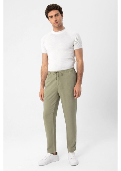 Açık Haki Beli Lastikli Erkek Pantolon