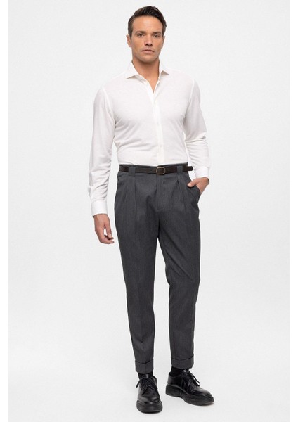 Füme Kemerli Double Paça Pantolon