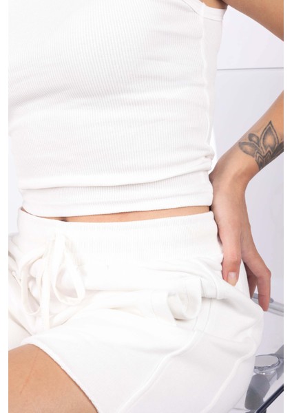 Kadın Pamuklu Şort - Ekru