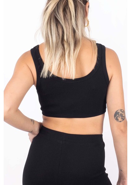 Kadın Fitilli Crop Top - Siyah modelleri