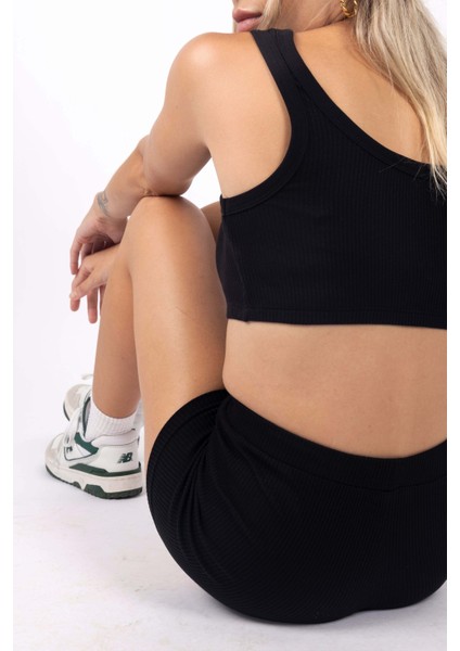 Kadın Fitilli Crop Top - Siyah fırsatları