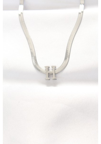 316L Çelik H Harfli Silver Renk Italyan Zincirli Kolye
