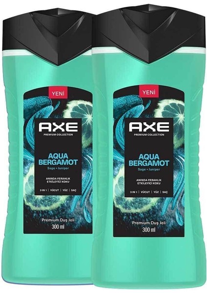Premium Collection Duş Jeli Aqua Bergamot 3 In 1 Vücut Saç Yüz 300 ml X2