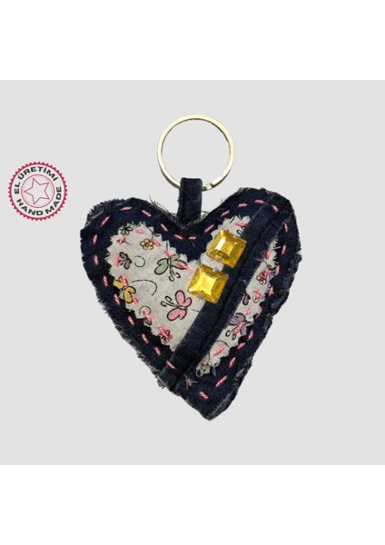 El Yapımı Kalpli Taş Detaylı Lavanta Tanecikli Anahtarlık 9cm - Pembe
