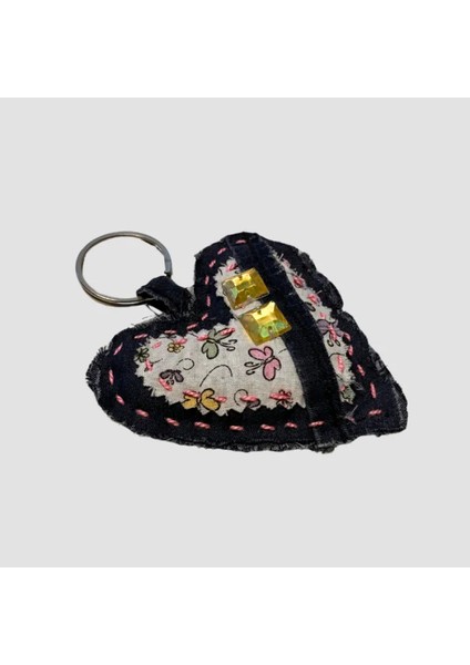 El Yapımı Kalpli Taş Detaylı Lavanta Tanecikli Anahtarlık 9cm - Pembe