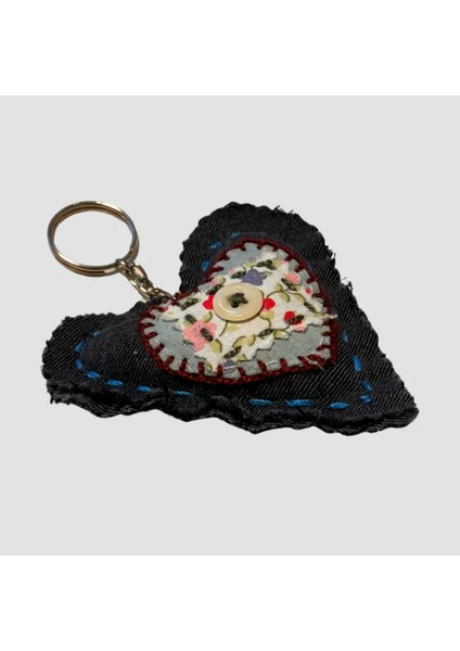El Yapımı Kalpli Düğme Detaylı Lavanta Tanecikli Anahtarlık 9cm - Mavi fiyatları