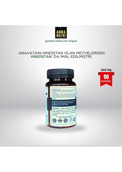 Triphala 90 Kapsül | Üç Meyve (Amalaki, Bibhitaki ve Haritaki)| 90 Cap, 500 Mg