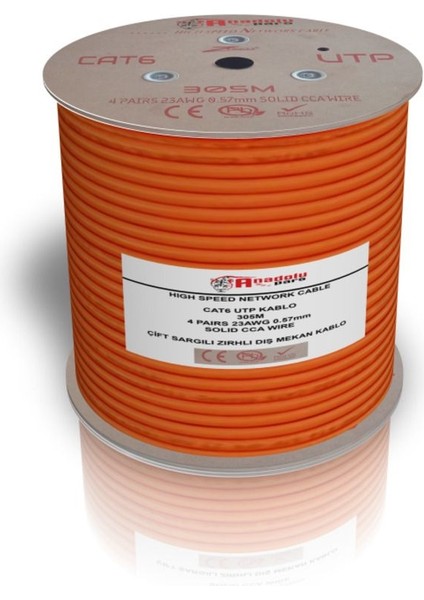 Anadolu Pars 305 Metre Cat6 23AWG Cat6 Kablo Outdoor Turuncu Dış Mekan Cat6 Utp Kablo Zırhlı Cat6 Kablosu