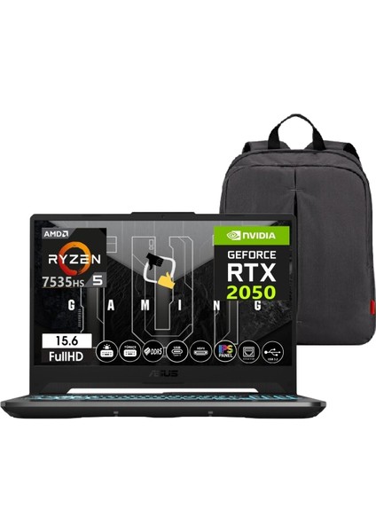 Tuf Gamıng A15 Amd Ryzen 5 7535HS 64GB Ddr5 Ram 2tb SSD RTX2050-144Hz Freedos 15.6" Fhd Taşınabilir Bilgisayar FA506NF-HN004+SNERTECHÇANTA