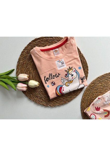 Elmas Kids  Organik Pamuklu Kısa Kollu & Şortlu Kız Pijama Takım