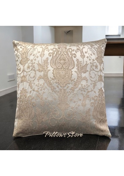 Kabartmalı Çiçek Desenli Safran Kırlent Kılıfı 45CM*45CM