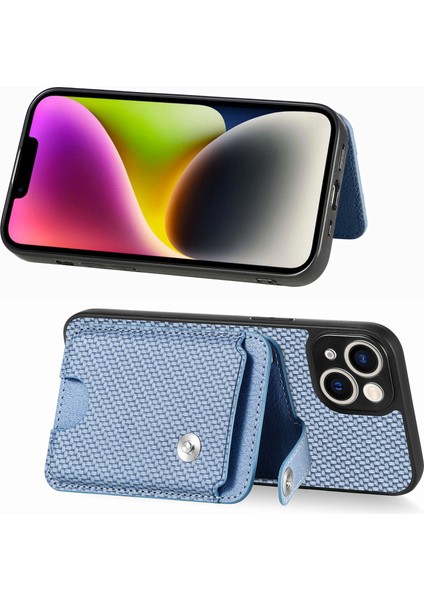 iPhone 15 Plus için Karbon Fiber Dokulu Kılıf Kart Bıçağı Aracı ile Darbeye Dayanıklı Telefon Kapağı - Siyah (Yurt Dışından)
