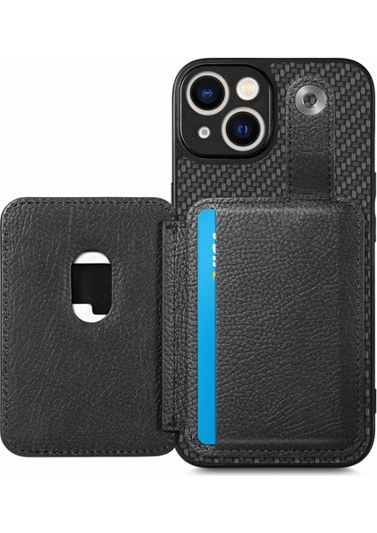 iPhone 15 Plus için Karbon Fiber Dokulu Kılıf Kart Bıçağı Aracı ile Darbeye Dayanıklı Telefon Kapağı - Siyah (Yurt Dışından)