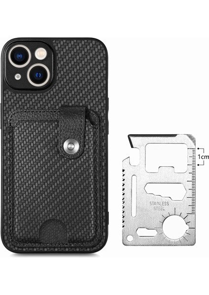 iPhone 15 Plus için Karbon Fiber Dokulu Kılıf Kart Bıçağı Aracı ile Darbeye Dayanıklı Telefon Kapağı - Siyah (Yurt Dışından)