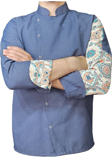 Aşçı Ceketi Desenli Unisex Çıtçıtlı Uzun Kollu Chef Aşçı Mutfak Ceket Otantik Desenli