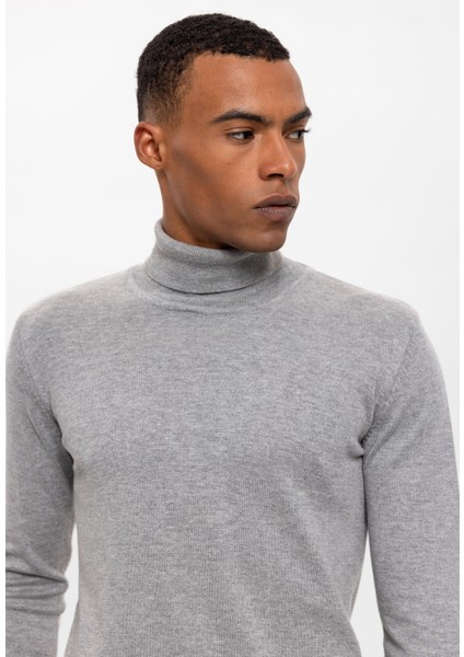Gri Melanj Tam Boğazlı Erkek Triko