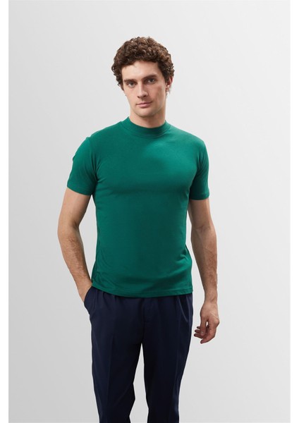 Ördek Yeşili Slim Fit Basic T-Shirt