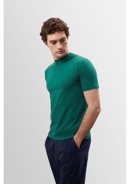 Ördek Yeşili Slim Fit Basic T-Shirt modelleri
