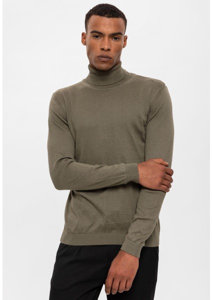 Açık Haki Tam Boğazlı Erkek Triko