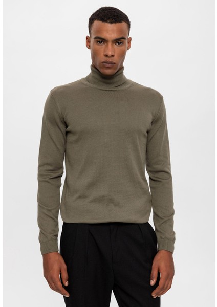 Açık Haki Tam Boğazlı Erkek Triko