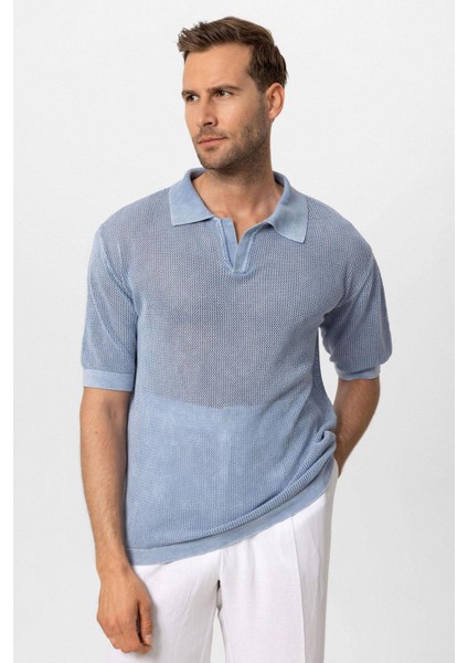 Mavi Polo Yaka Ajurlu Erkek T-Shirt modelleri