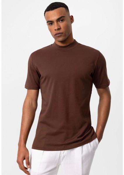 Kahve Slim Fit Basic T-Shirt