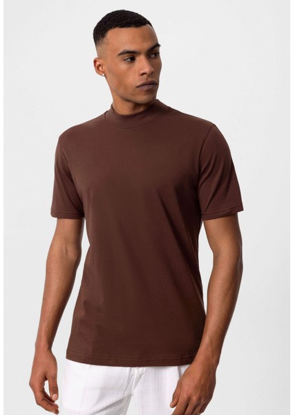 Kahve Slim Fit Basic T-Shirt modelleri