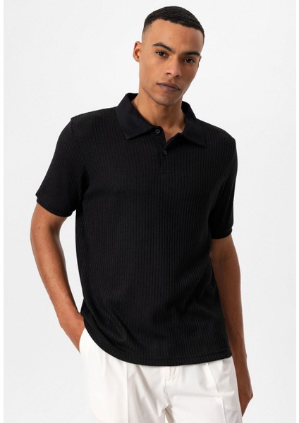 Siyah Slim Fit Polo Yaka Erkek T-Shirt modelleri