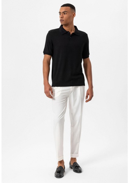 Siyah Slim Fit Polo Yaka Erkek T-Shirt fırsatları