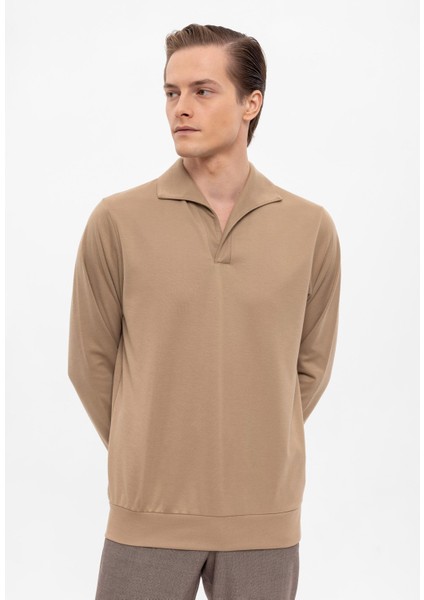 Camel Apaş Yaka Regular Fit Uzun Kollu Kazak