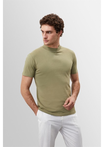 Açık Haki Slim Fit Basic T-Shirt