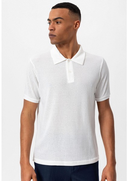 Beyaz Slim Fit Polo Yaka Erkek T-Shirt