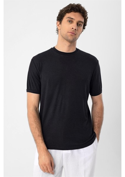 Siyah Bisiklet Yaka Erkek T-Shirt