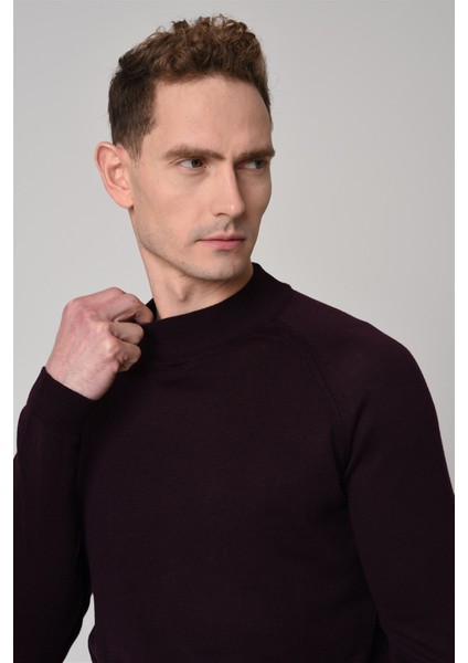 Koyu Mürdüm Bisiklet Yaka Slim Fit Triko Kazak modelleri