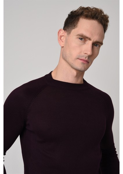 Koyu Mürdüm Bisiklet Yaka Slim Fit Triko Kazak fırsatları