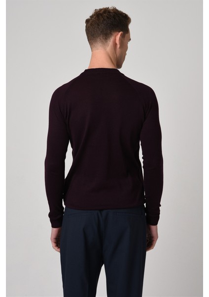 Koyu Mürdüm Bisiklet Yaka Slim Fit Triko Kazak indirimleri