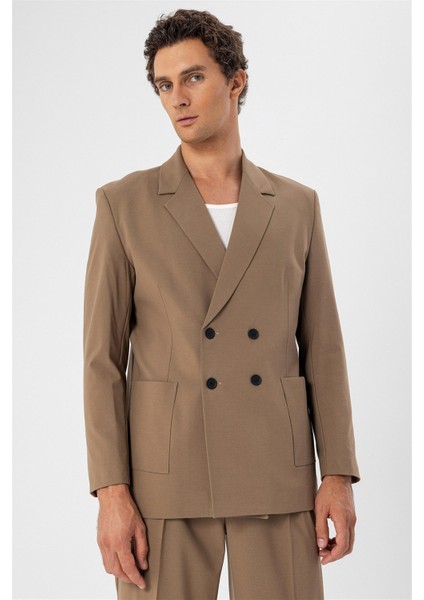 Camel Torba Cepli Kruvaze Erkek Blazer Ceket