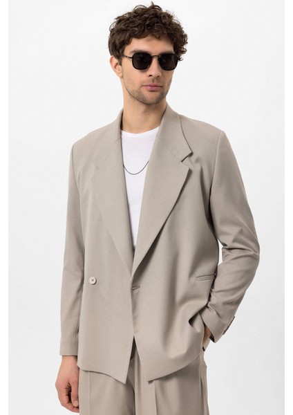 Bej Kruvaze Kapama Fleto Cepli Erkek Blazer Ceket
