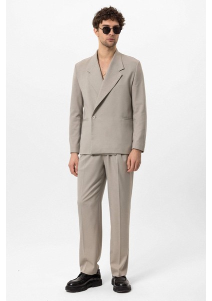 Bej Kruvaze Kapama Fleto Cepli Erkek Blazer Ceket