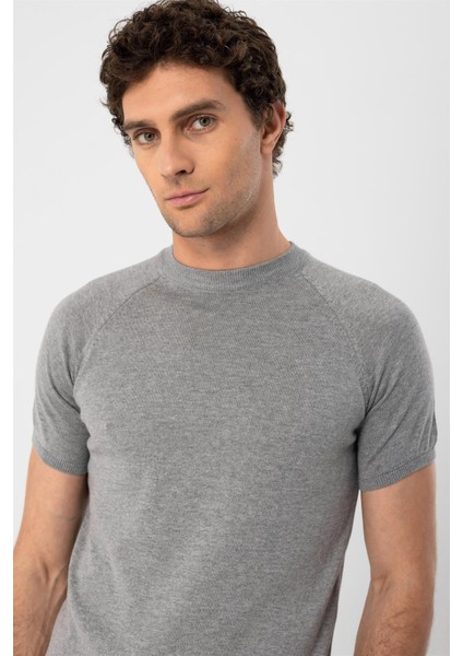 Gri Melanj Bisiklet Yaka Triko T-Shirt fırsatları