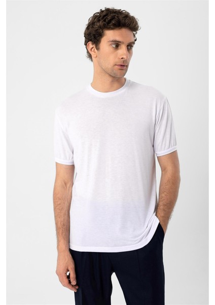Beyaz Bisiklet Yaka Erkek T-Shirt